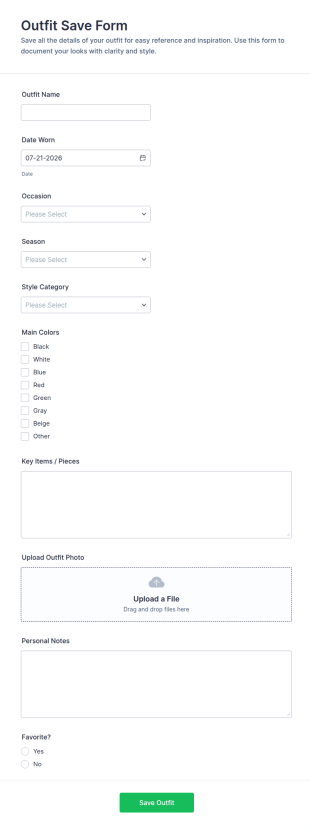 Outfit Save Form Template