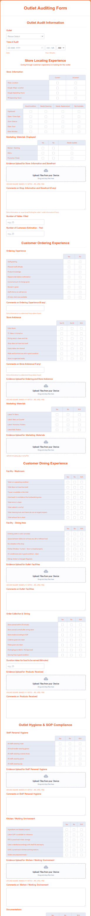 Outlet Auditing Form Template