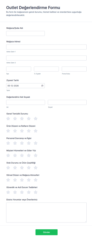 Outlet Değerlendirme Form Şablonu