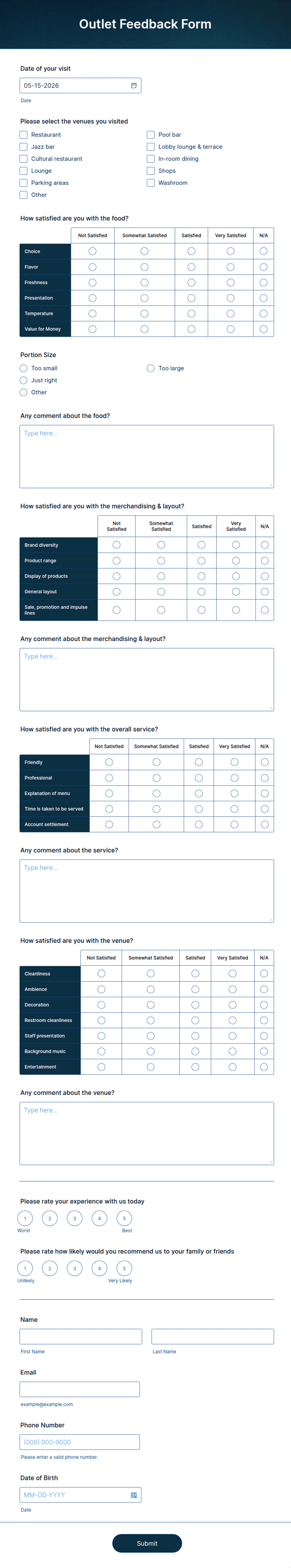 Outlet Testing Form Outlet Evaluation Form Template | Jotform