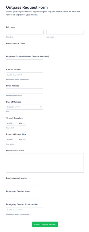 Outpass Request Form Template