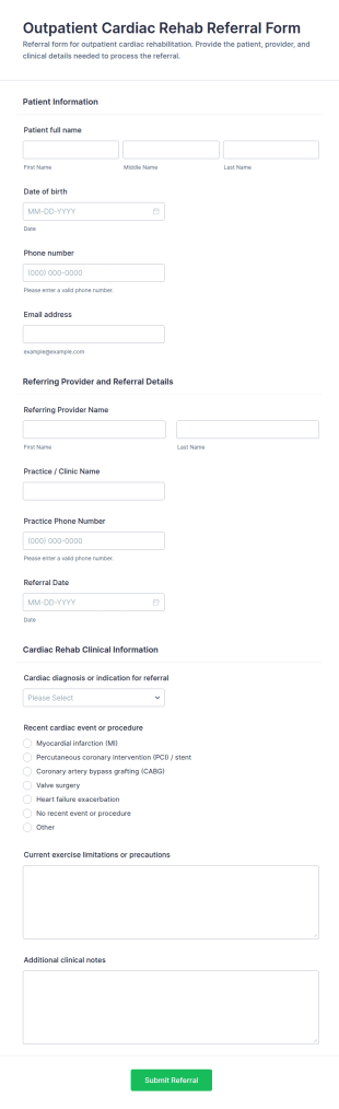 Outpatient Cardiac Rehab Referral Form Template
