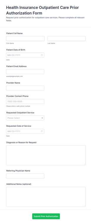 Outpatient Care Prior Authorization Form Template