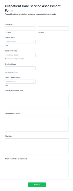 Outpatient Care Service Assessment Form Template