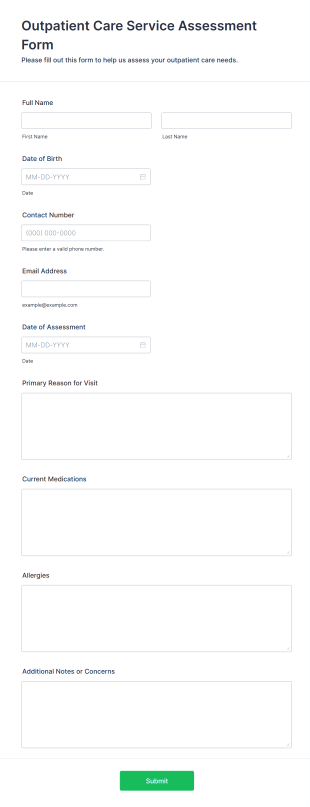 Outpatient Care Service Assessment Form Template