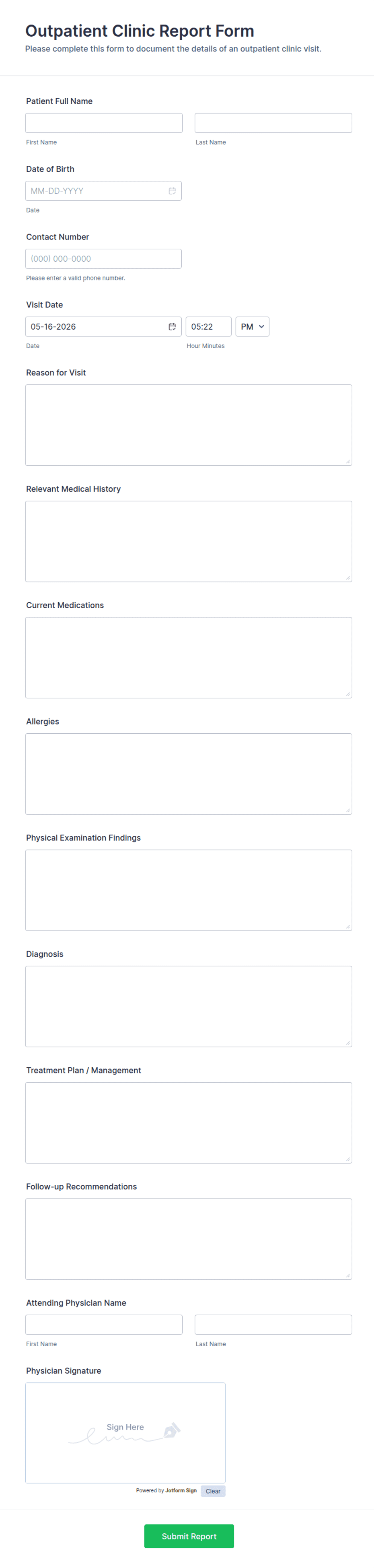 Outpatient Clinic Report Form Template | Jotform