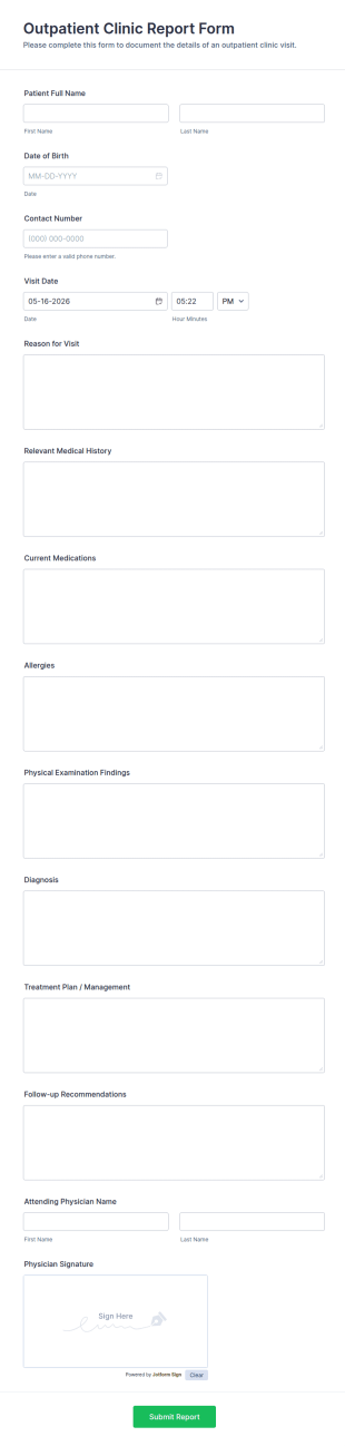 Outpatient Clinic Report Form Template