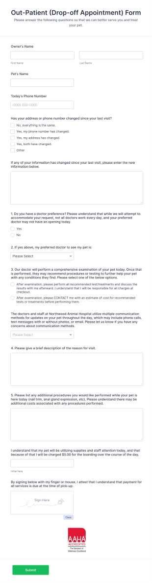 Outpatient (Drop Off) Form Template