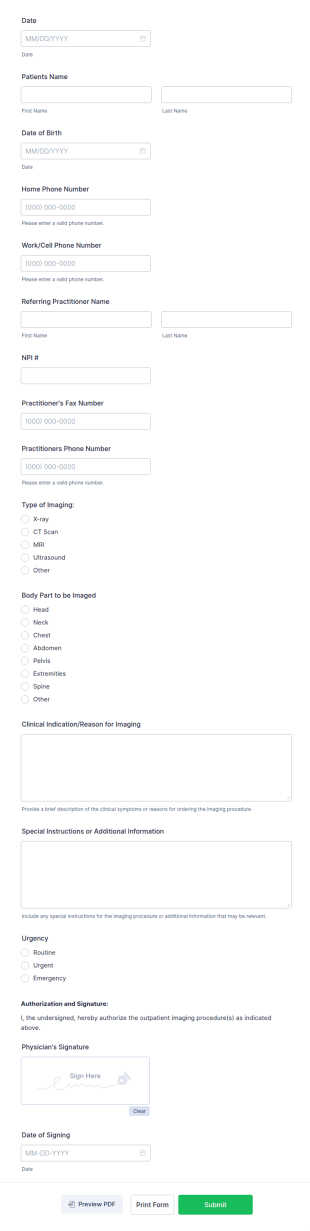 Outpatient Imaging Order Form Template
