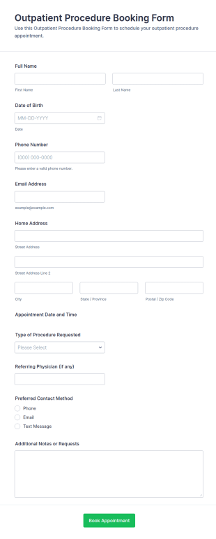 Outpatient Procedure Booking Form Template
