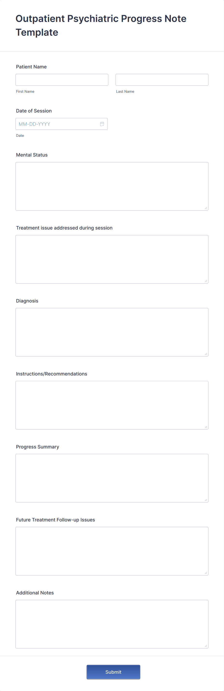 Outpatient Psychiatric Progress Note Template Form Template | Jotform