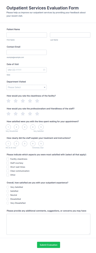 Outpatient Services Evaluation Form Template