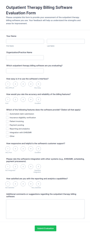 Outpatient Therapy Billing Software Evaluation Form Template