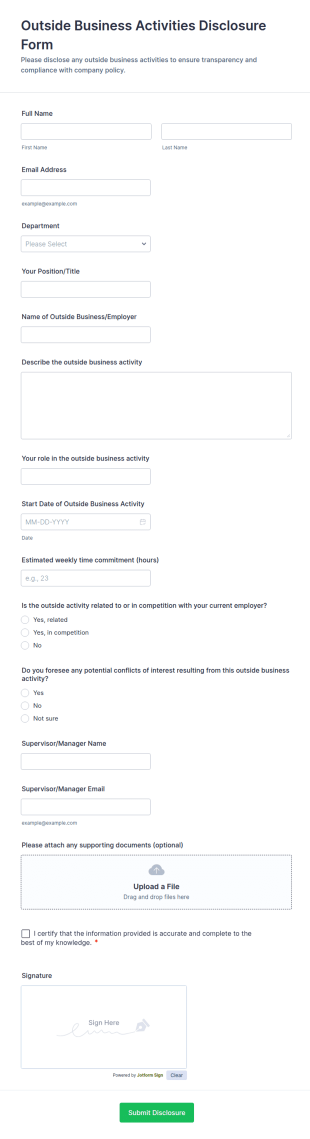 Outside Business Activities Disclosure Form Template