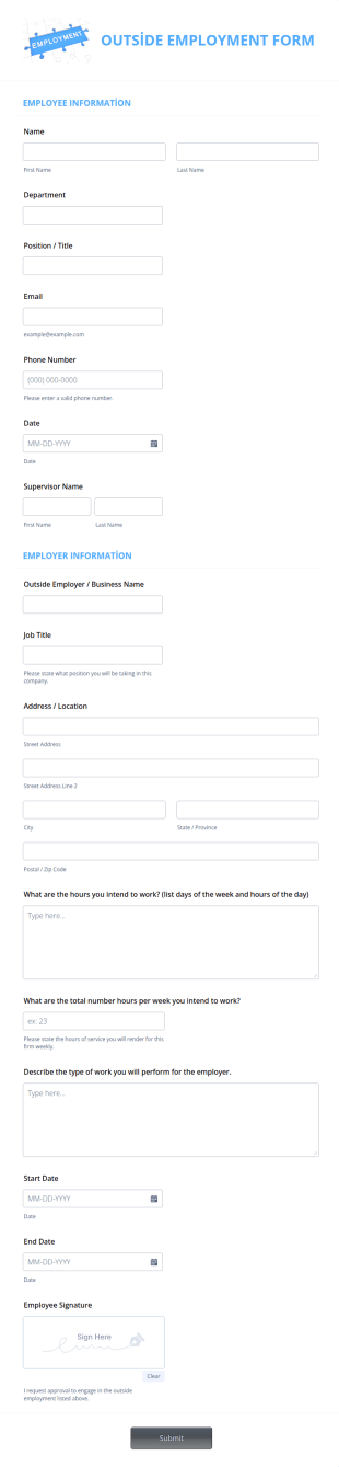 Outside Employment Form Template
