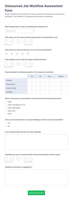 Outsourced Job Workflow Assessment Form Template