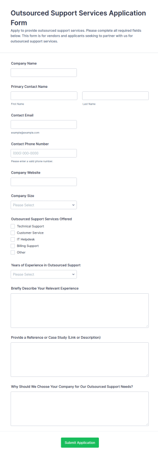 Outsourced Support Services Application Form Template