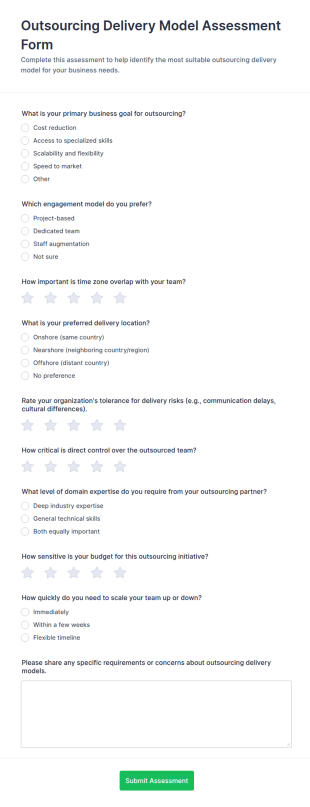 Outsourcing Delivery Model Assessment Form Template
