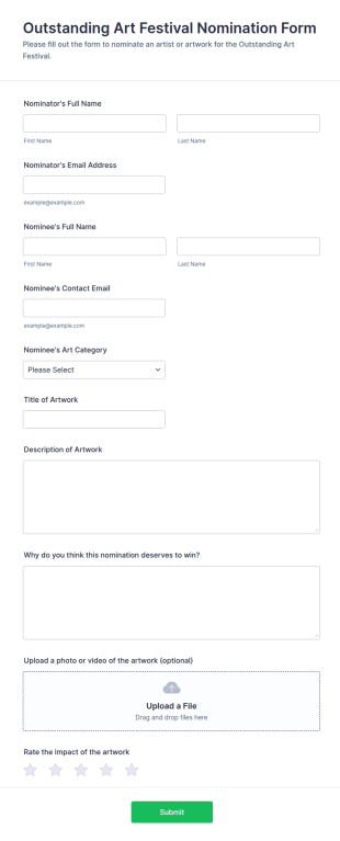 Outstanding Art Festival Nomination Form Template