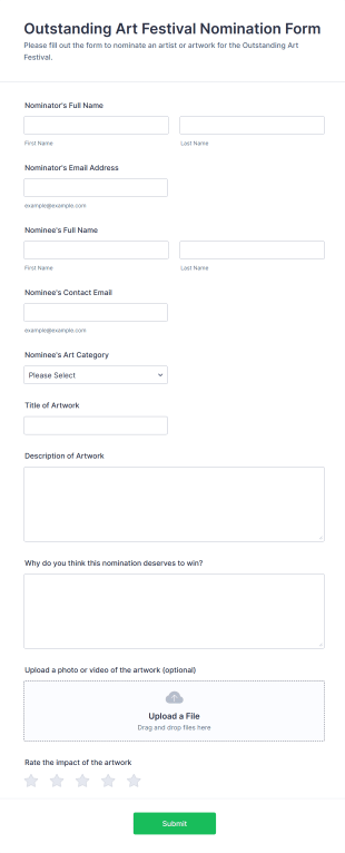 Outstanding Art Festival Nomination Form Form Template