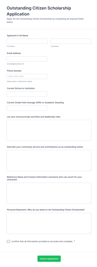 Outstanding Citizen Scholarship Application Form Template