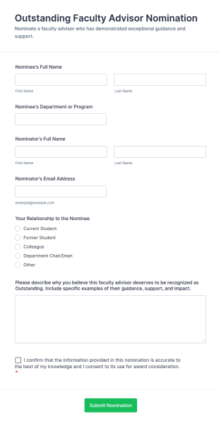 Outstanding Faculty Advisor Nomination Form Template