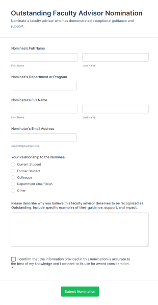 Outstanding Faculty Advisor Nomination Form Template