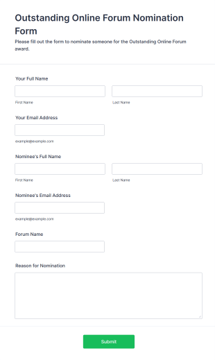 Outstanding Online Forum Nomination Form Template