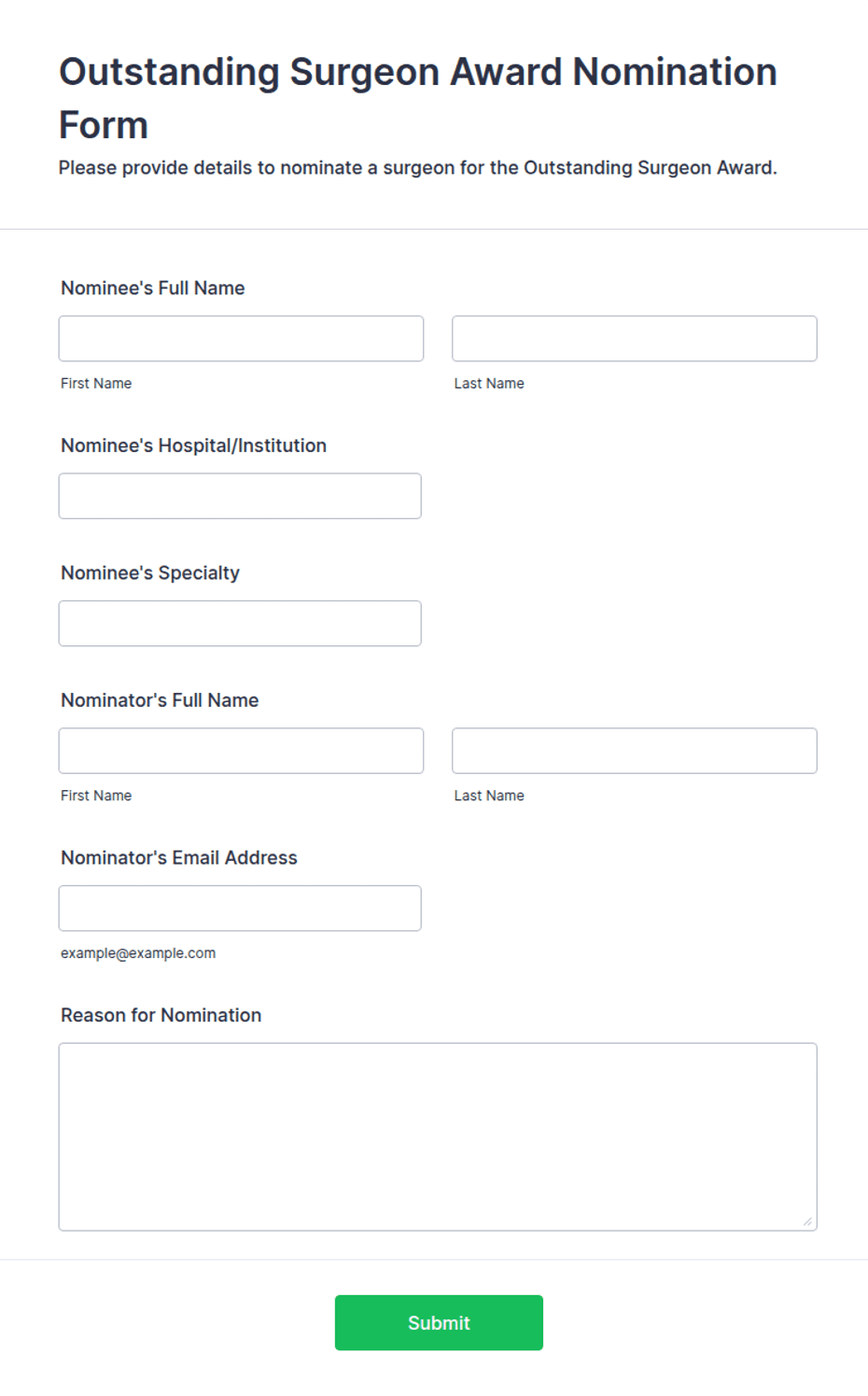 Outstanding Surgeon Award Nomination Form Template | Jotform
