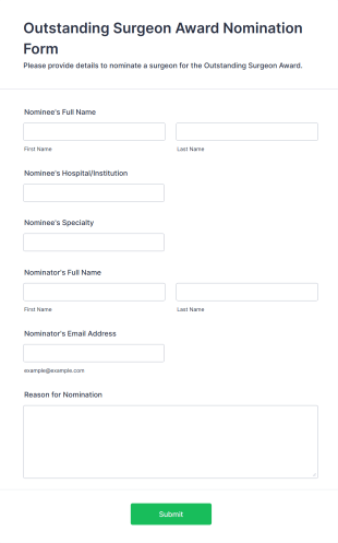 Outstanding Surgeon Award Nomination Form Template