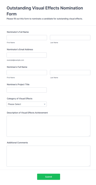 Outstanding Visual Effects Nomination Form Template