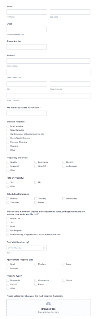 Maintenance Services Client Intake Form Template