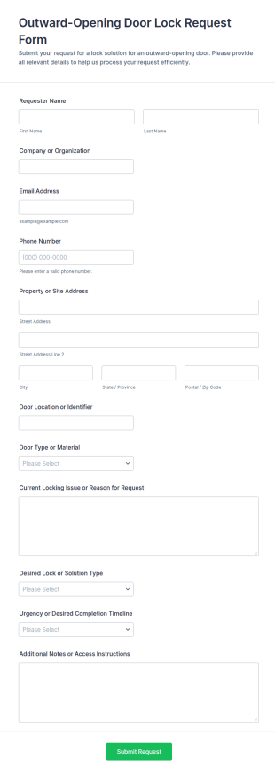 Outward Opening Door Lock Request Form Template