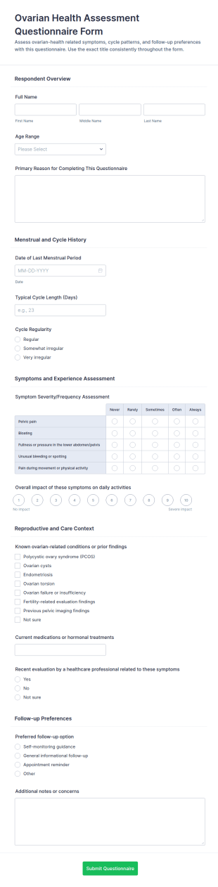 Ovarian Health Assessment Questionnaire Form Template