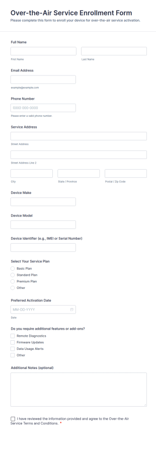 Over The Air Service Enrollment Form Template