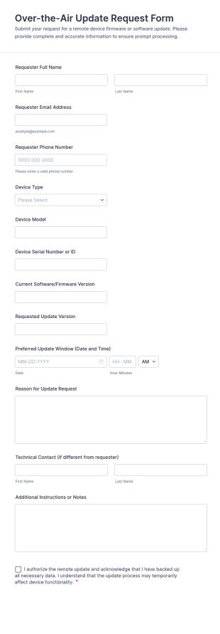 Over The Air Update Request Form Template