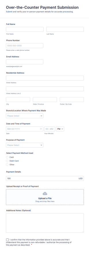 Over The Counter Payment Submission Form Template