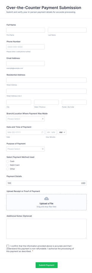 Over The Counter Payment Submission Form Template
