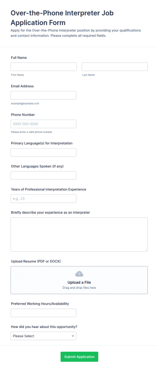 Over The Phone Interpreter Job Application Form Template