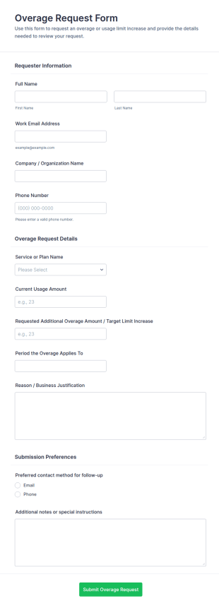Overage Request Form Template