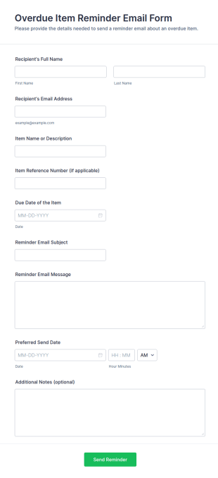 Overdue Item Reminder Email Form Template