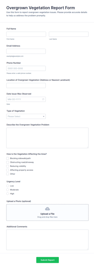Overgrown Vegetation Report Form Template