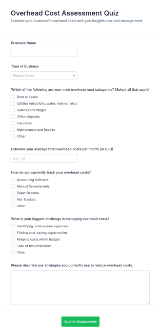 Overhead Cost Assessment Quiz Form Template