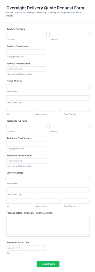 Overnight Delivery Quote Request Form Template