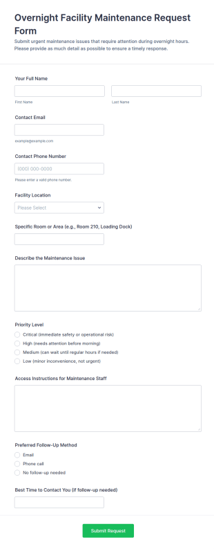 Overnight Facility Maintenance Request Form Template