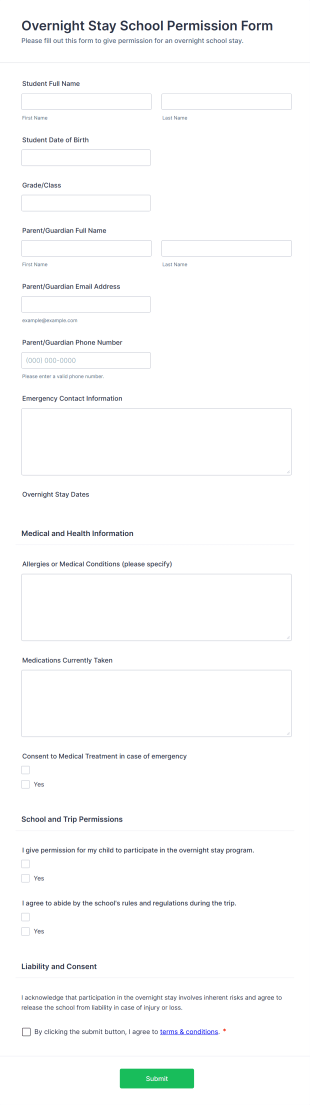 Overnight Stay School Permission Form Template