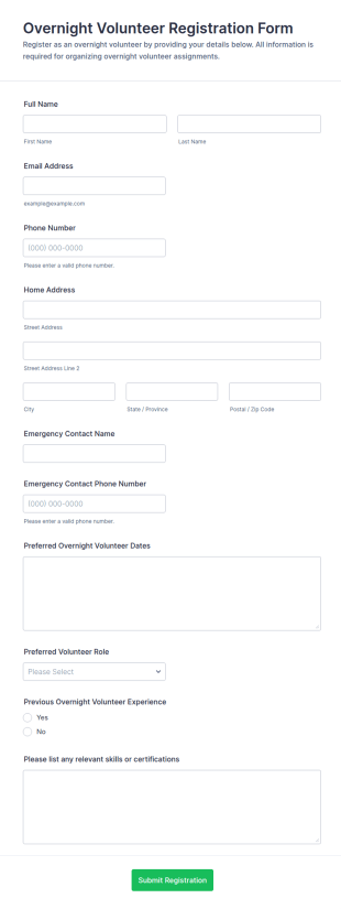 Overnight Volunteer Registration Form Template
