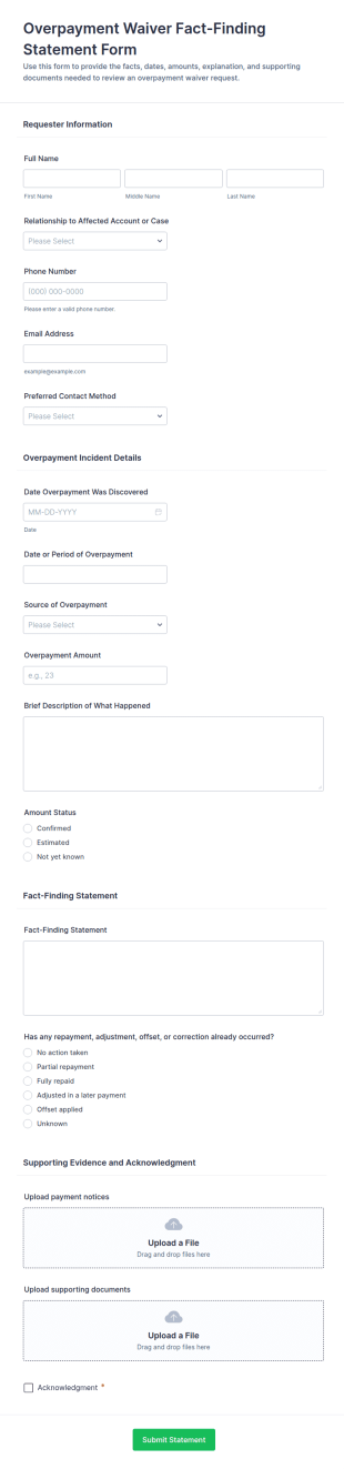 Overpayment Waiver Fact Finding Statement Form Template