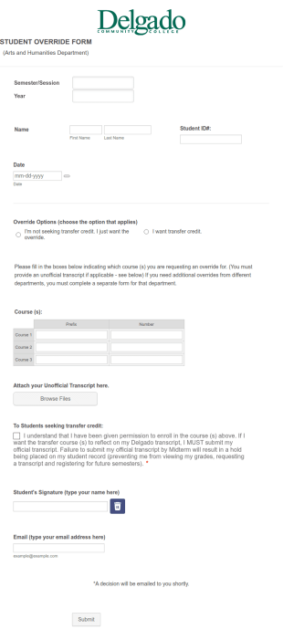Override Form Template