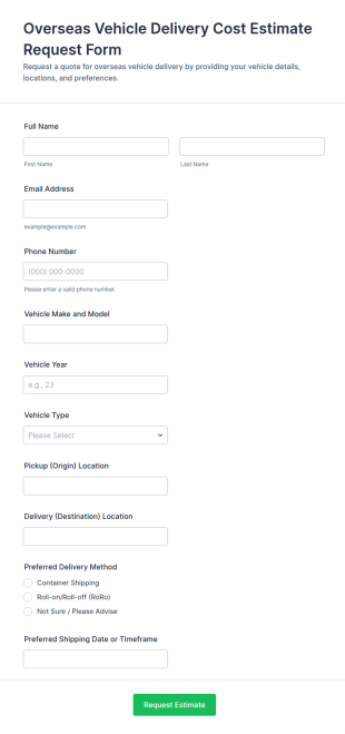 Overseas Vehicle Delivery Cost Estimate Request Form Template